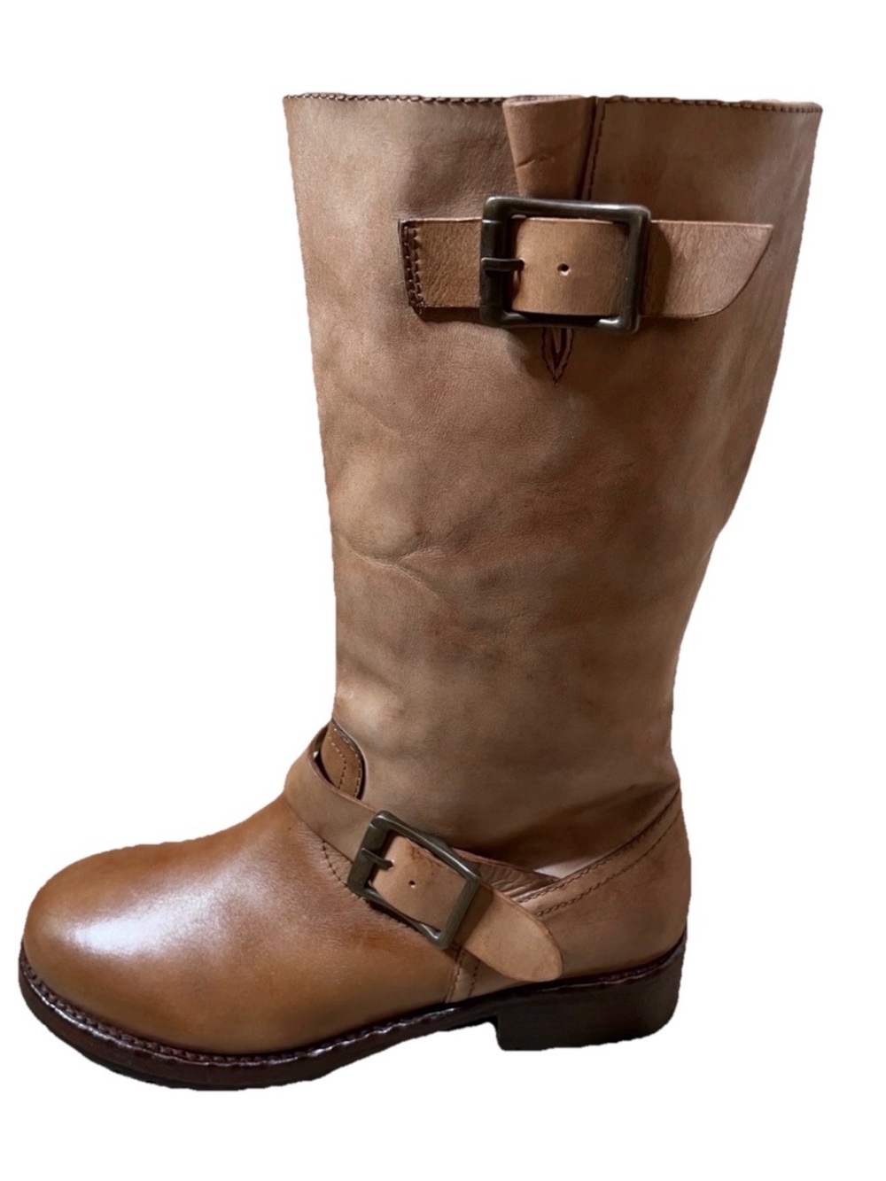 NWT Free People Ride Or Die Engineer  Tan Lace-Up Leather Boots size 7